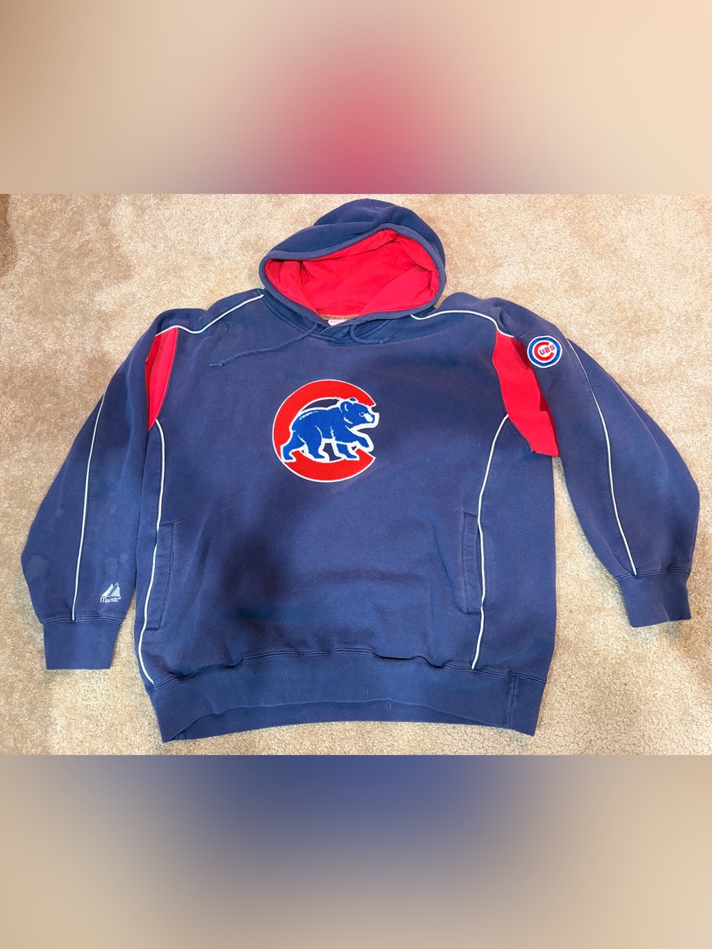 Chicago Cubs Majestic Navy Hoodie Sweatshirt with Red Accents